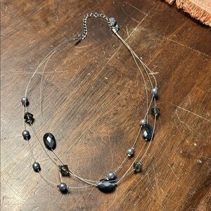 Lia Sophia Silver Multi-Strand Necklace with Black and Gray Beads